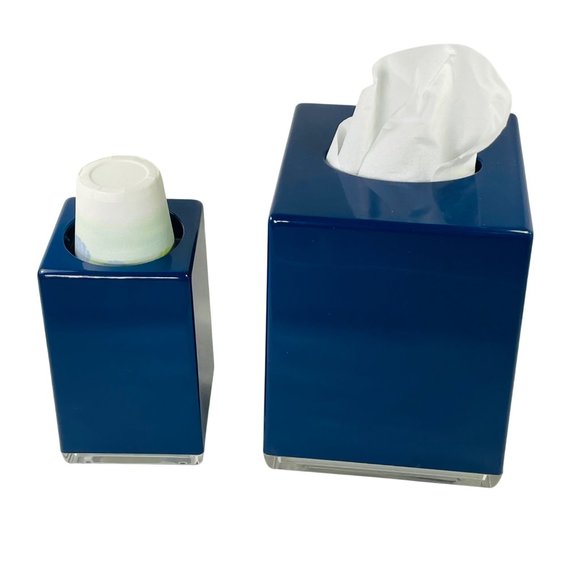 Vintage Oxford Lucite Cobalt Blue and Clear Tissue Box & Cup Holder Set - Picture 13 of 14